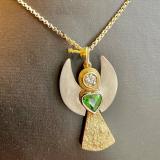 Anhänger 14 kt Gelbgold und Weißgold mit Brillant und Zavorit